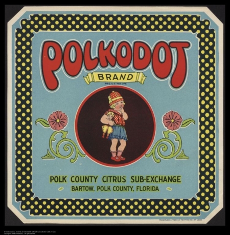 Crate label for Polkodot Brand citrus fruit