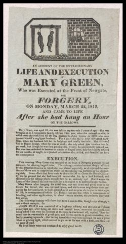 A broadside reporting Mary Green's execution and revival